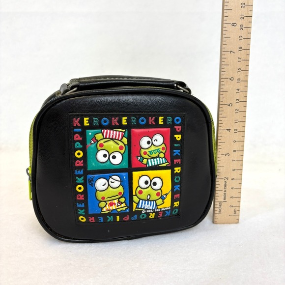 Rare VTG Sanrio Kerokero Keroppi Vintage Black Cosmetic Zipper Bag Pouch Kawaii - Picture 5 of 9